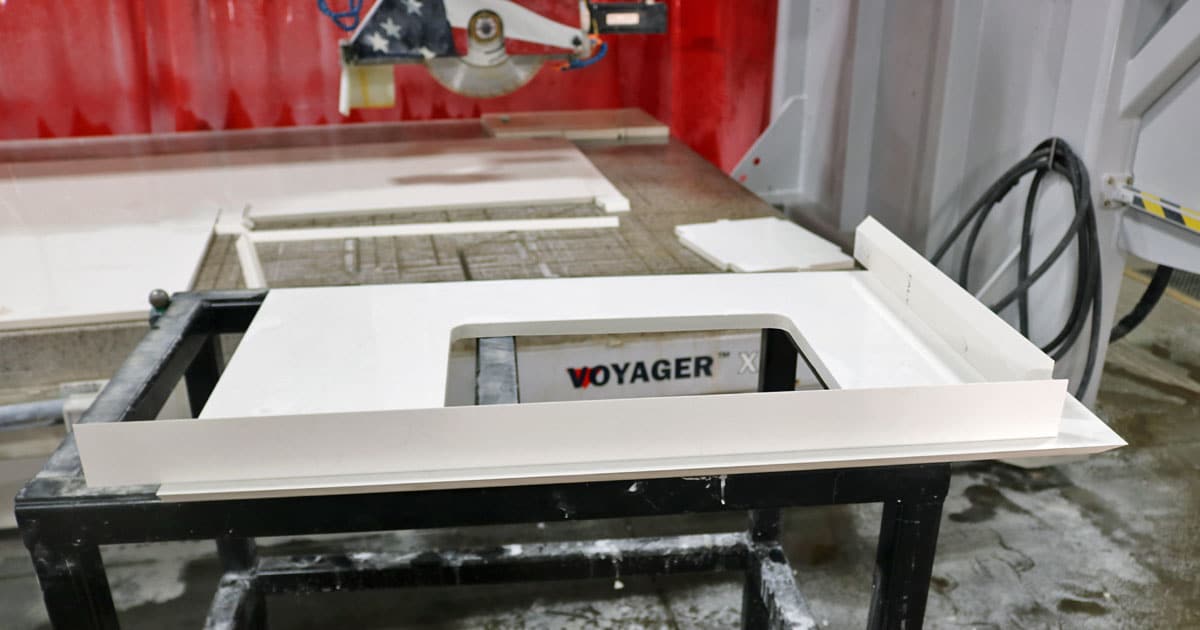 voyager xp cnc saw cutting mitered porcelain vanity