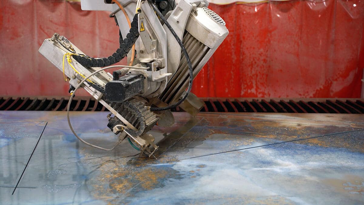 Waterjet miter cutting on the SABERjet XP CNC Sawjet for Cutting Porcelain and more!