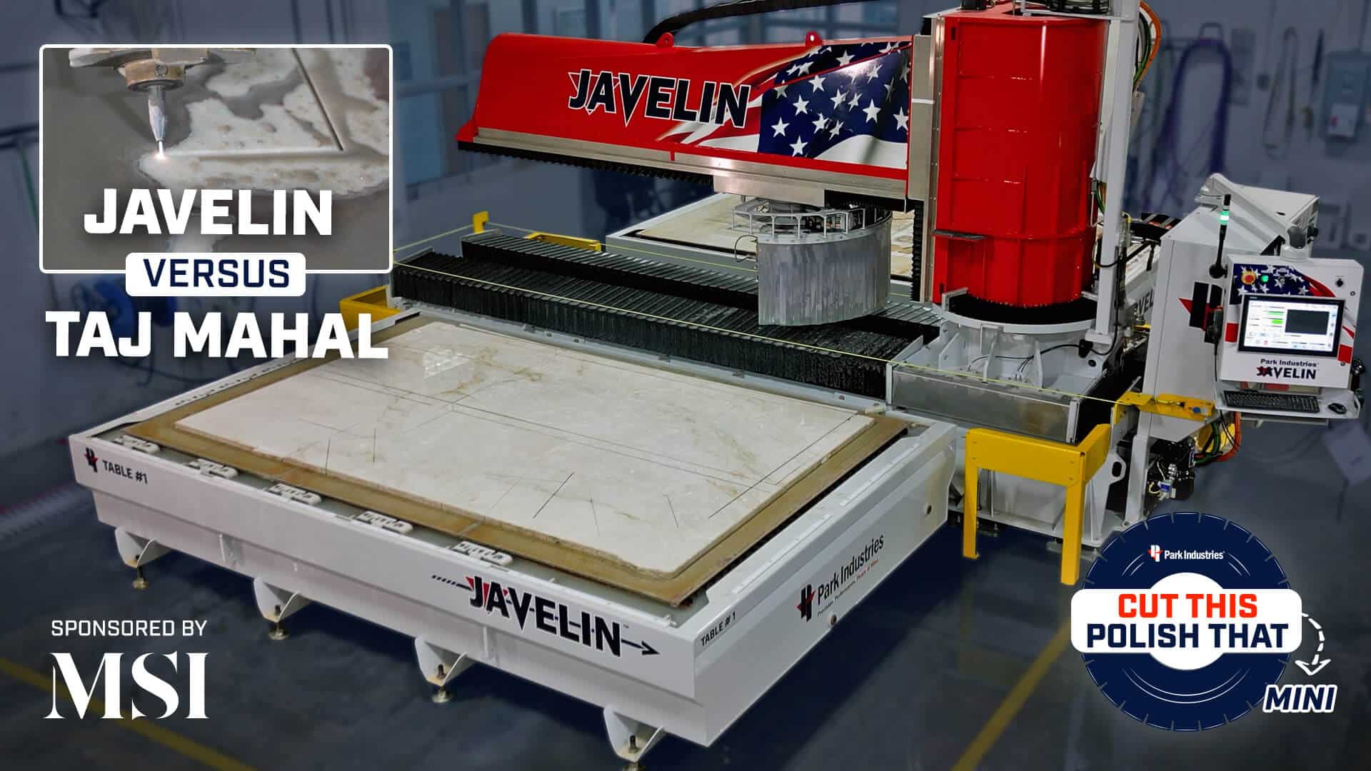 Taj Mahal Quartzite Cutting + Mitering on JAVELIN CNC Sawjet | Park Industreis