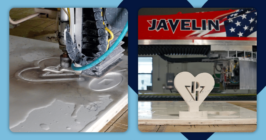 Waterjetting a heart out of Quartz with CNC Sawjet for Valentine's Day